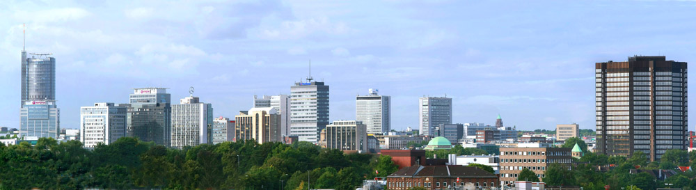 Essen Skyline, von der Halde Hangetal