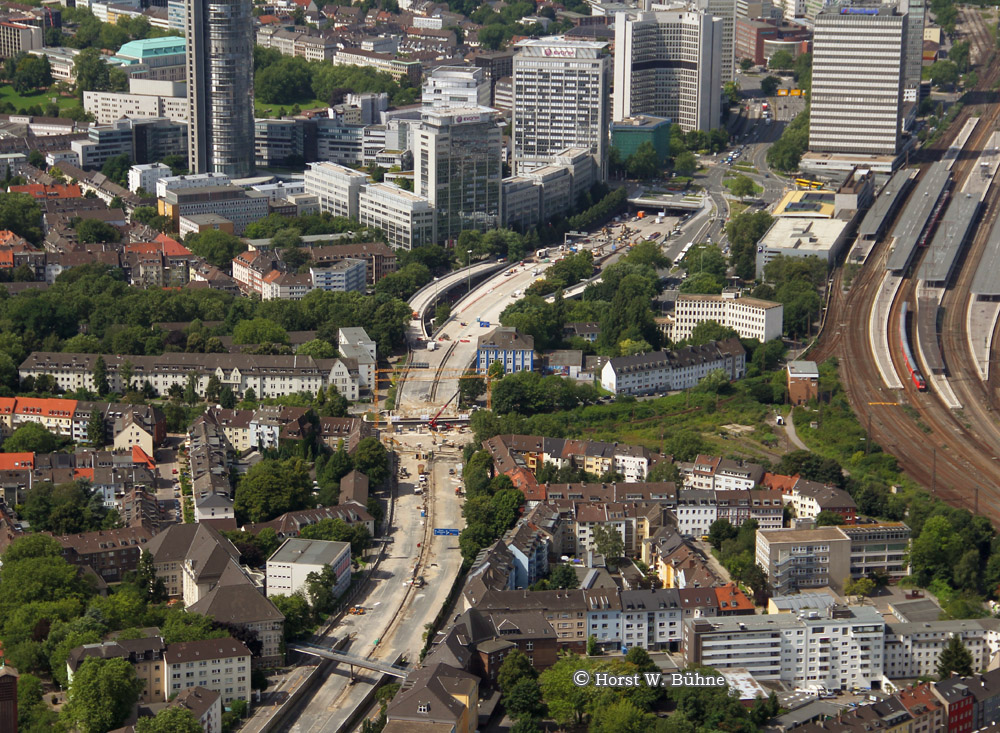 Essen-Stadtmitte und Autobahn A40 Baustelle am 24. Juli 2012