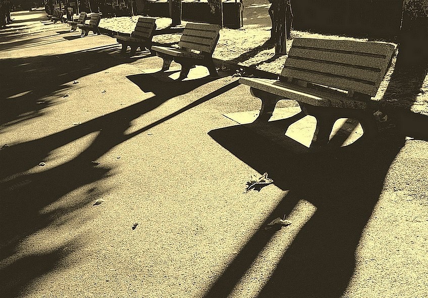 Et les bancs solitaires se racontent leurs ombres dans le jardin désert...