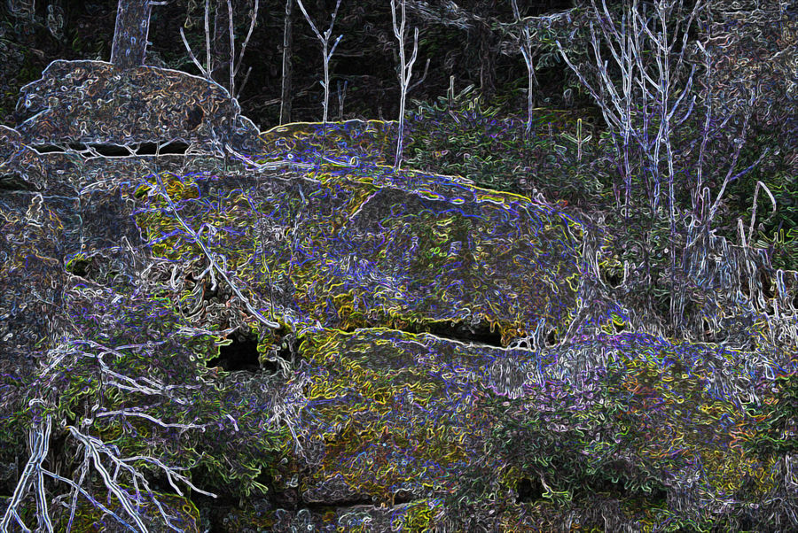 Experiment 2 Motiv Felsen im Wald