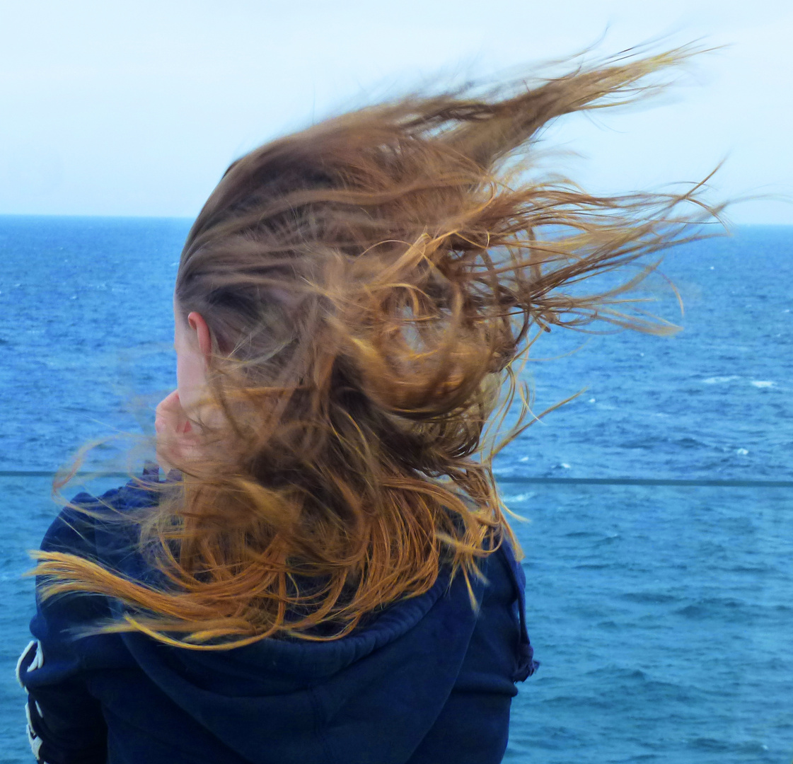 extreme Windverhältnisse am Skagarag auf dem Oberdeck