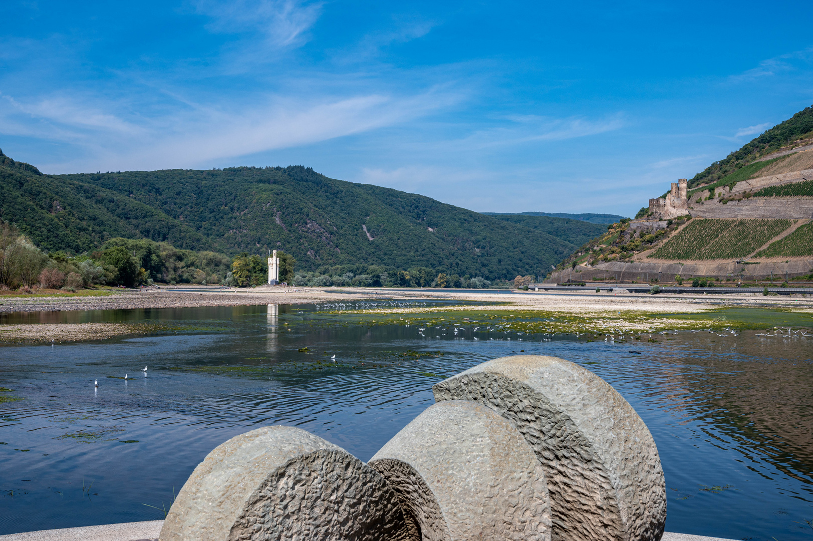 Extremes Niedrigwasser bei Bingen