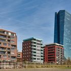 EZB im Ostend von Frankfurt am Main, mit 201 m Gesamthöhe, steigt sie gewaltig in den...