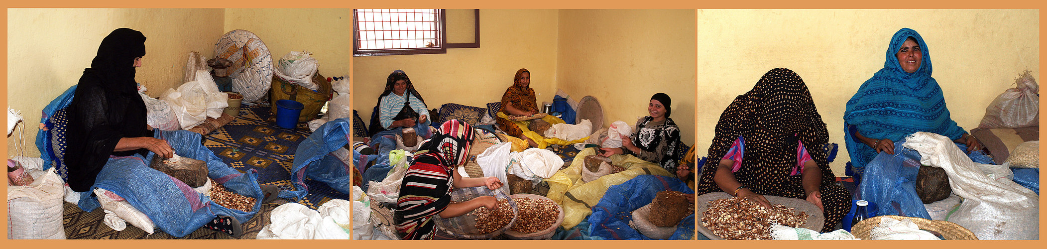 Fabrication traditionnelle de l’huile d’argan – Traditionnelle Herstellung von dem Arganöl