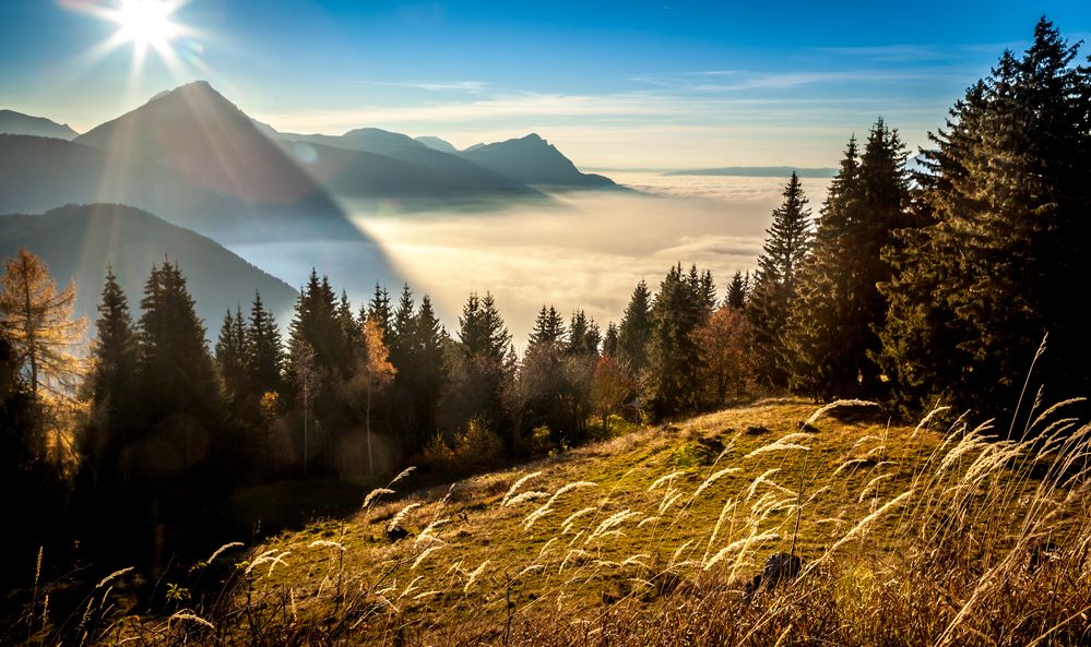 Face au soleil au dessus des nuages