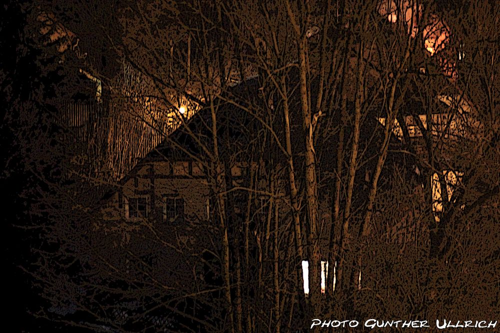 Fachwerkhaus in einer Winternacht