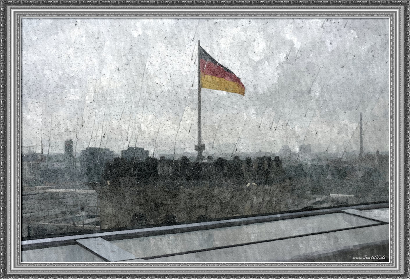 Fahne Reichstag bei Regen