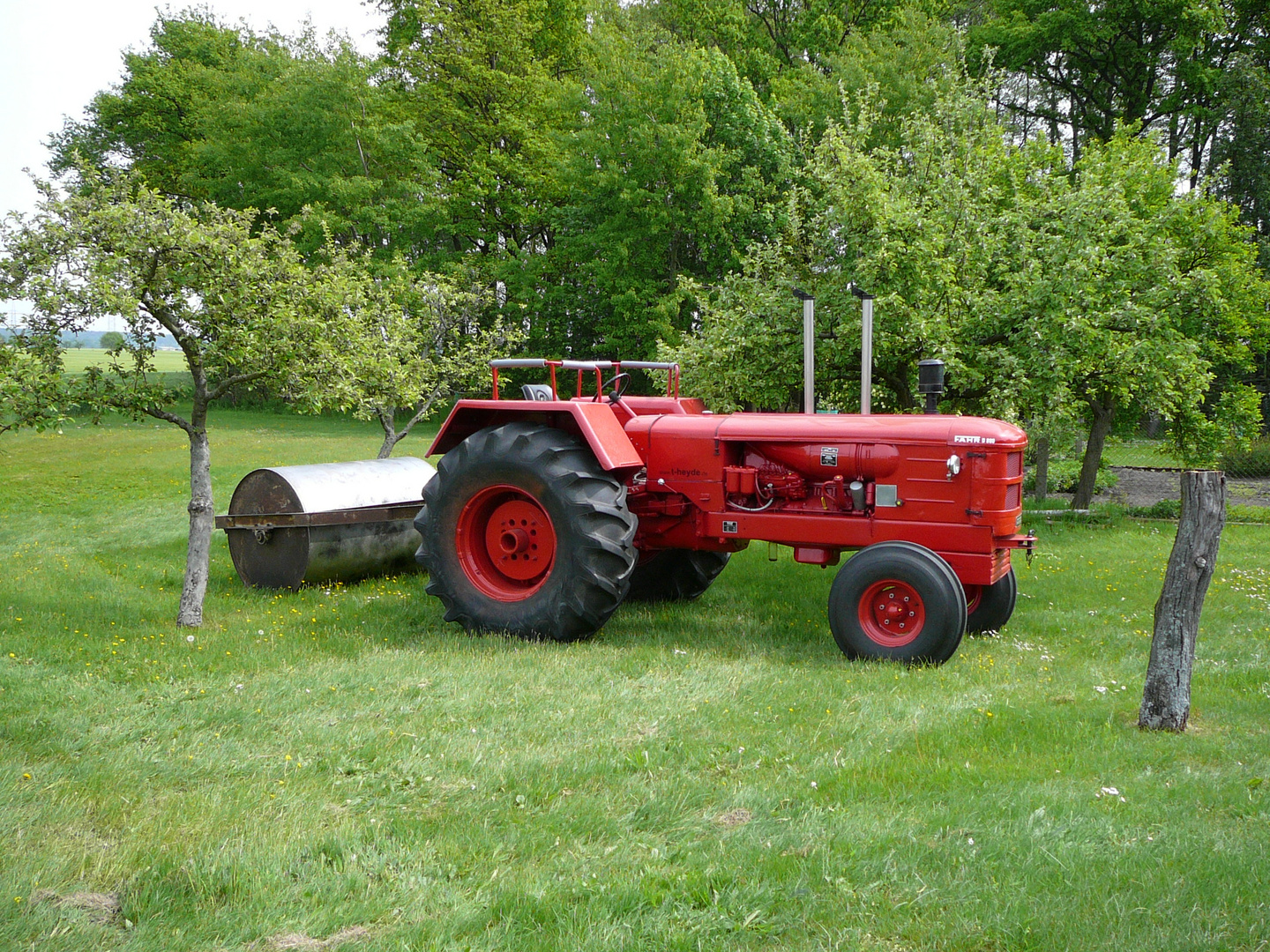 Fahr-Traktor mit Wiesenwalze