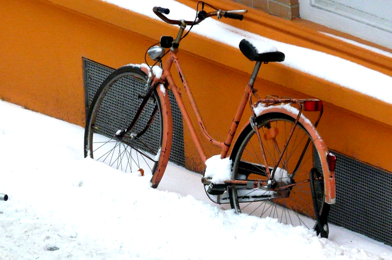 Fahrrad im Schnee am 23.12.