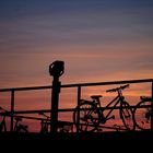 Fahrräder im Gegenlicht der untergehenden Sonne auf Borkum 