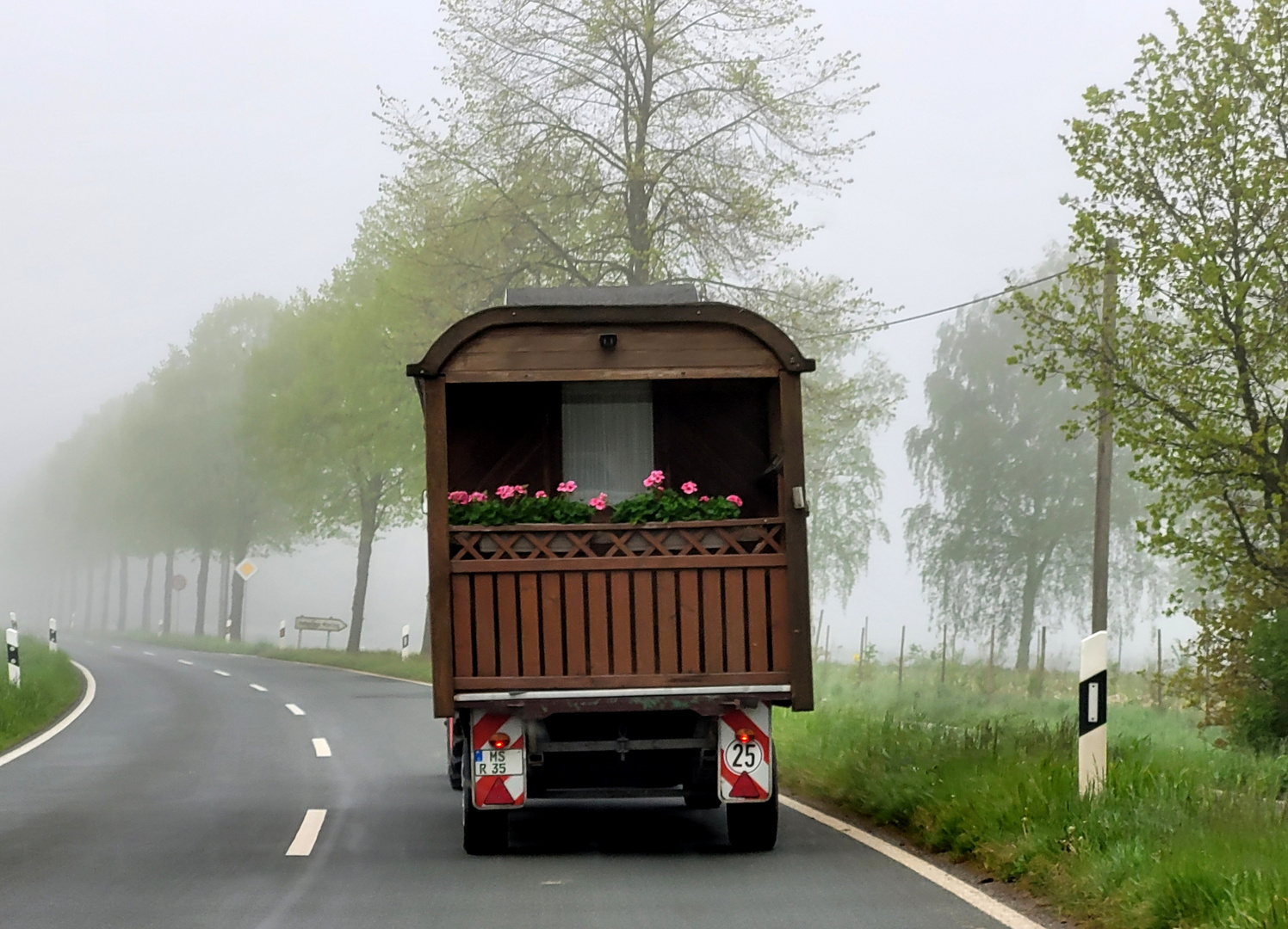 Fahrt durch den Mai Nebel