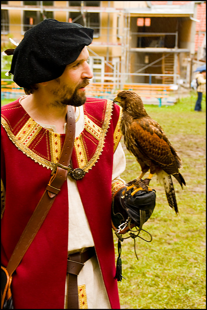 Falk von Geilendorff mit seinem jungen Harris Hawk (Wüstenbussard)_2