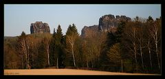 Falkenstein und Schrammsteine im Abendlicht