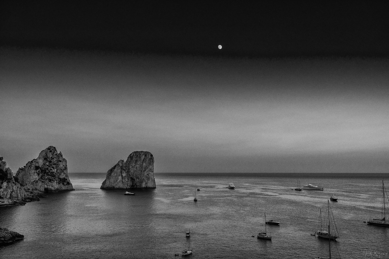 faraglioni e luna, capri, Italy