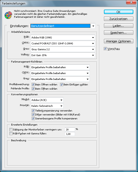 Farbeinstellungen CS4