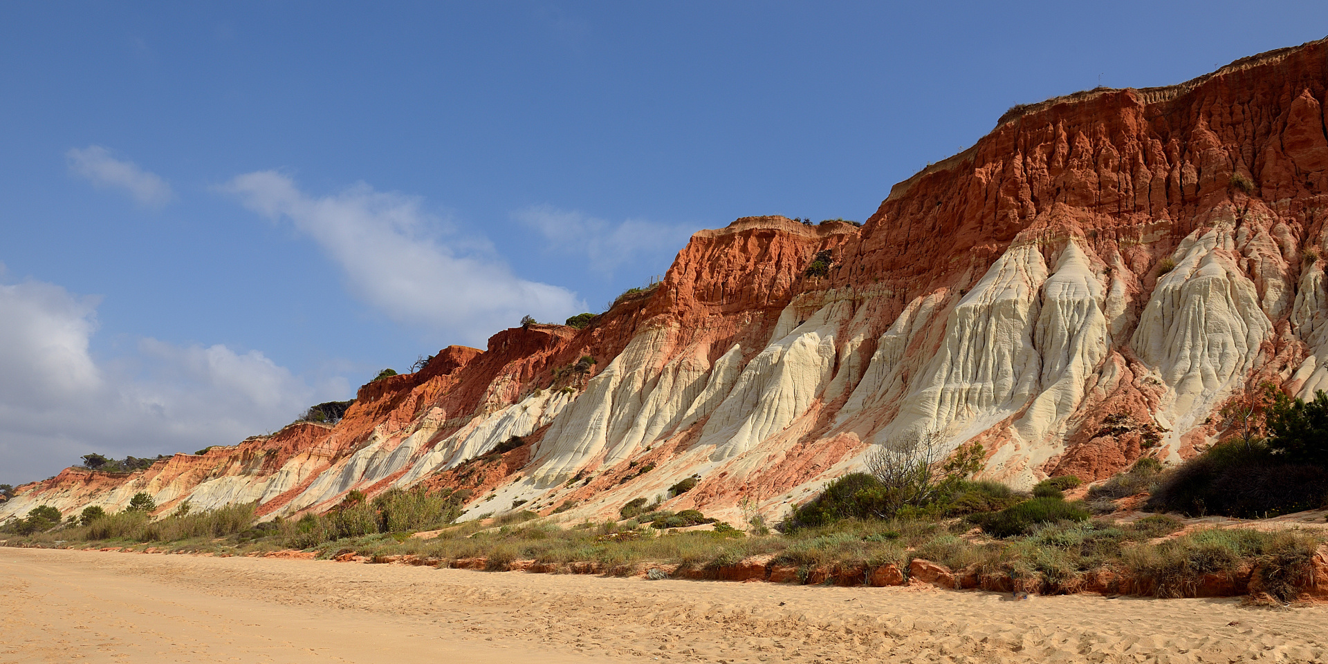 Farblich ein Traum,  die Sandsteilküste von Praia da Falesia (Algarve) in Portugal..