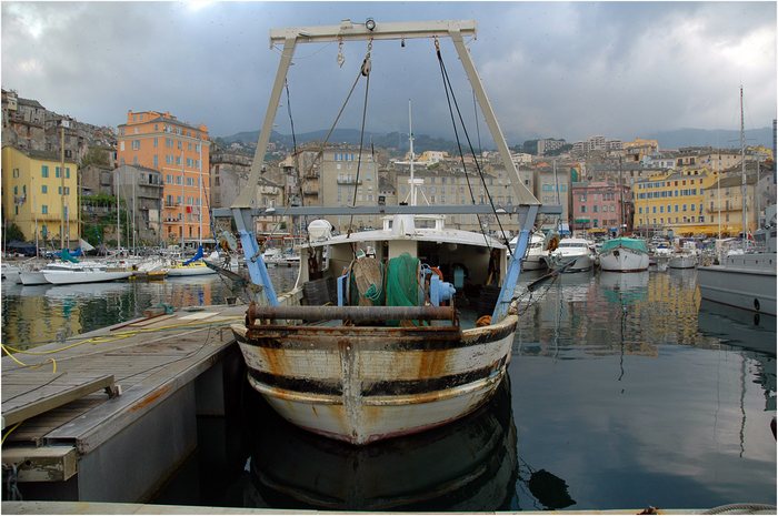 Farbspiel im alten Hafen von Bastia.