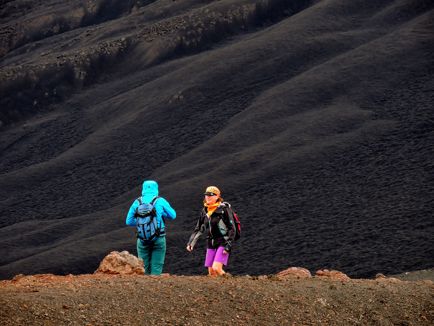 Farbtupfer im Schwarz der Lava