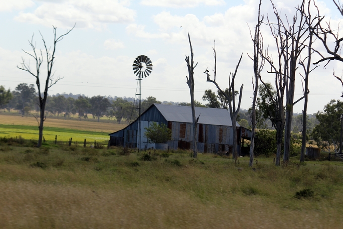 farm shed with windmill