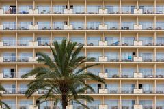 Fassade, Hotel mit Palme, Cala Millor, Mallorca