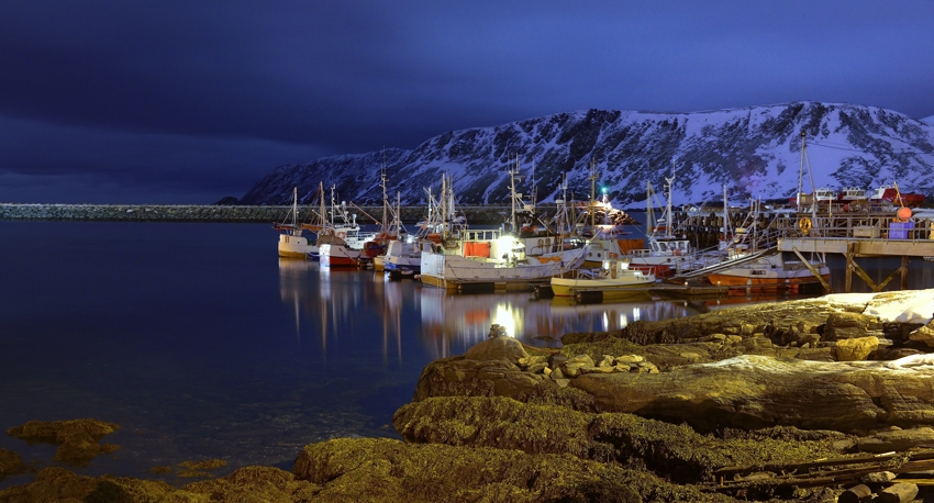 Fast am Nordkapp – Blaue Stunde im Hafen von Skarsvåg