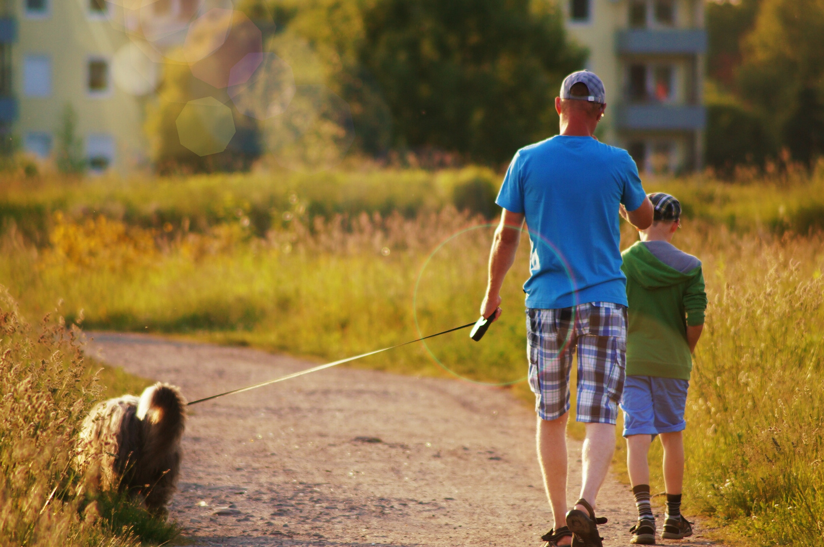 father, son and dog