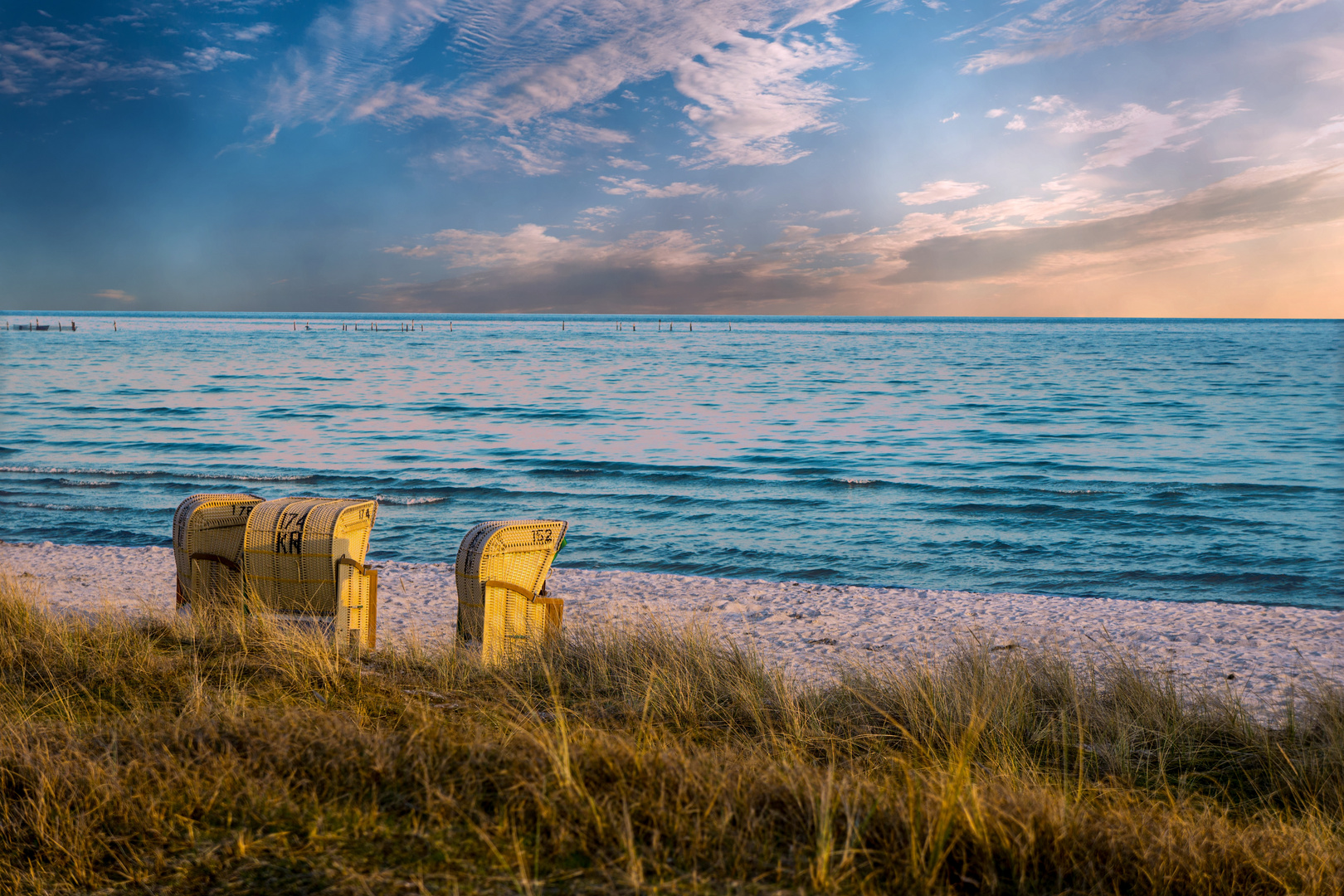 Fehmarn Südstrand , Blick auf die See, Abendstimmung