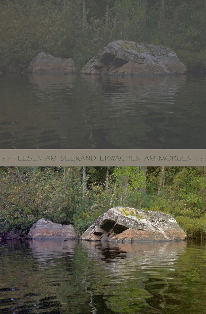 Felsen am Seerand erwachen am Morgen