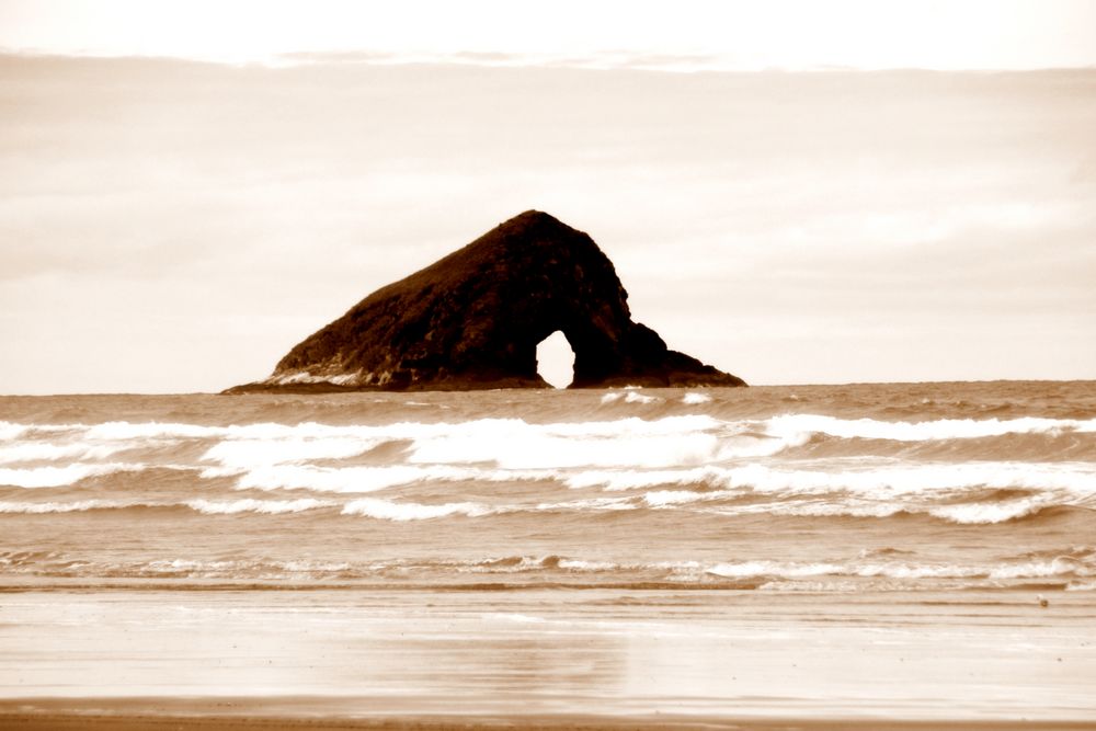 Felsen mit Durchschuss am 90 Mile beach