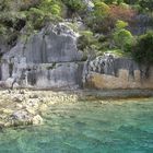 Felsenküste der versunkenen Stadt Kekova (21. März 2008)