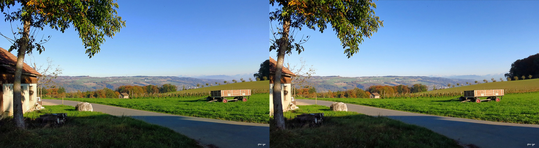 Fernsicht vom Bauernhof Lüsch bei Beinwil am See - 3D Kreuzblick