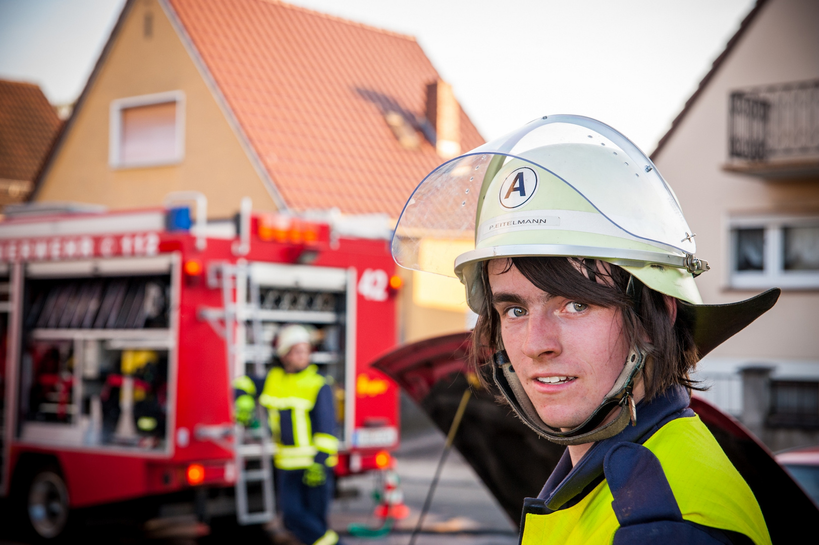 Feuerwehrmann Portrait bei VU-Übung