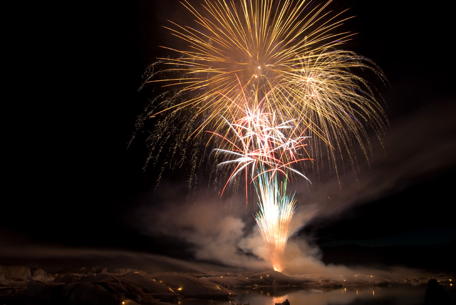 Feuerwerk auf dem Jökulsárlón IV