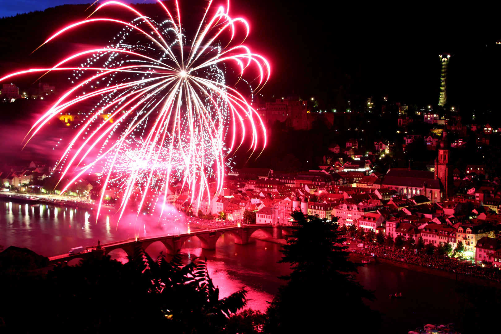 Feuerwerk über dem Neckar