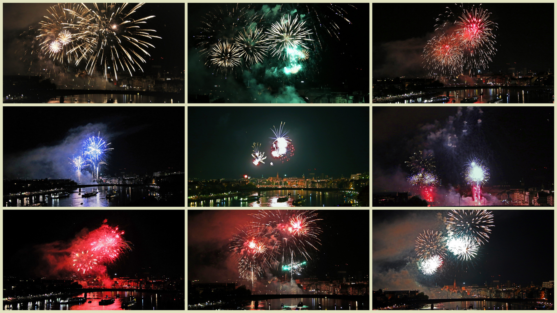 Feuerwerk zum Nationalfeiertag in Basel am Rhein