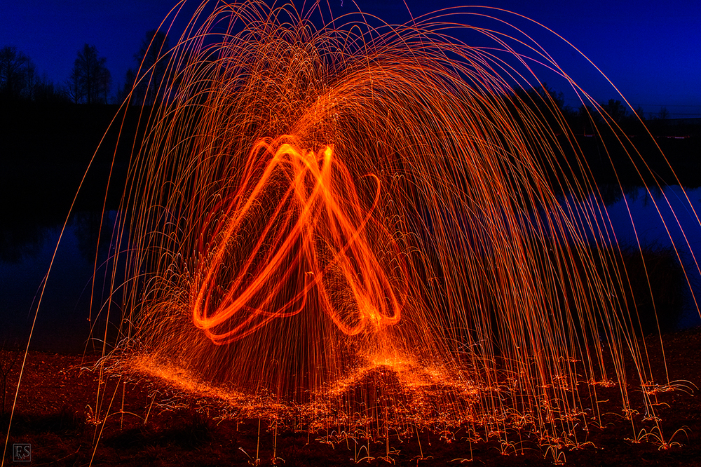 Fiery Sparks at the blue hour