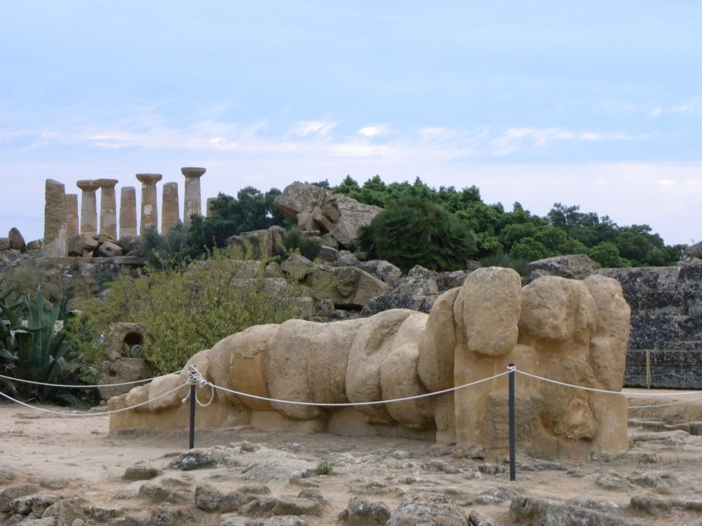 Figura de Telamón con el templo de Heracles al fondo Agrigento