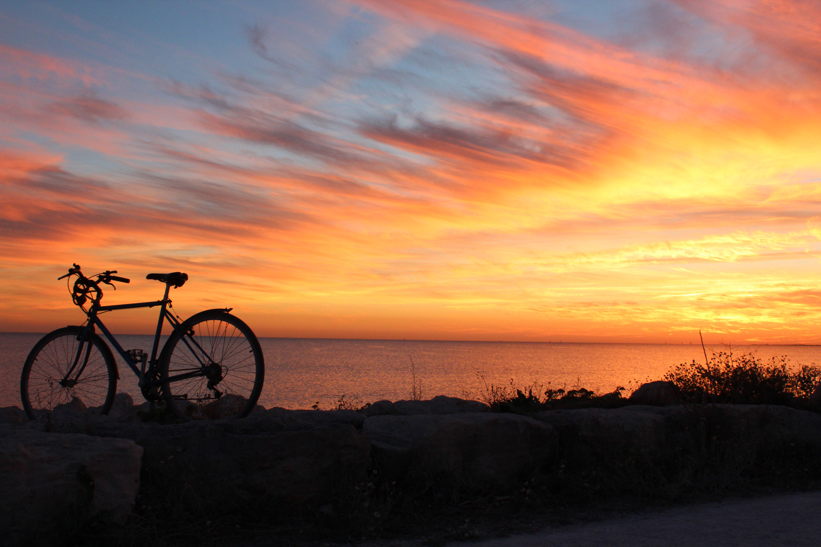 Fin de balade vélo avec Coucher de soleil