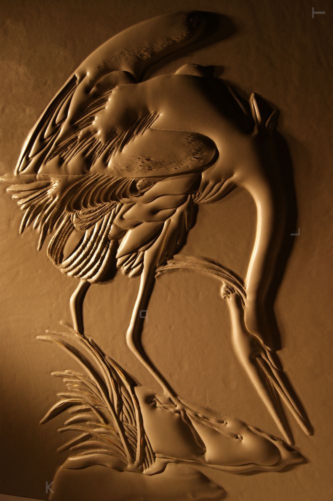 Fine leather carving-white crane