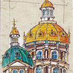 Fineliner-Aquarell Mix_Iowa State Capitol Dome-scan_FOLIA Elefantenhaut110_A4