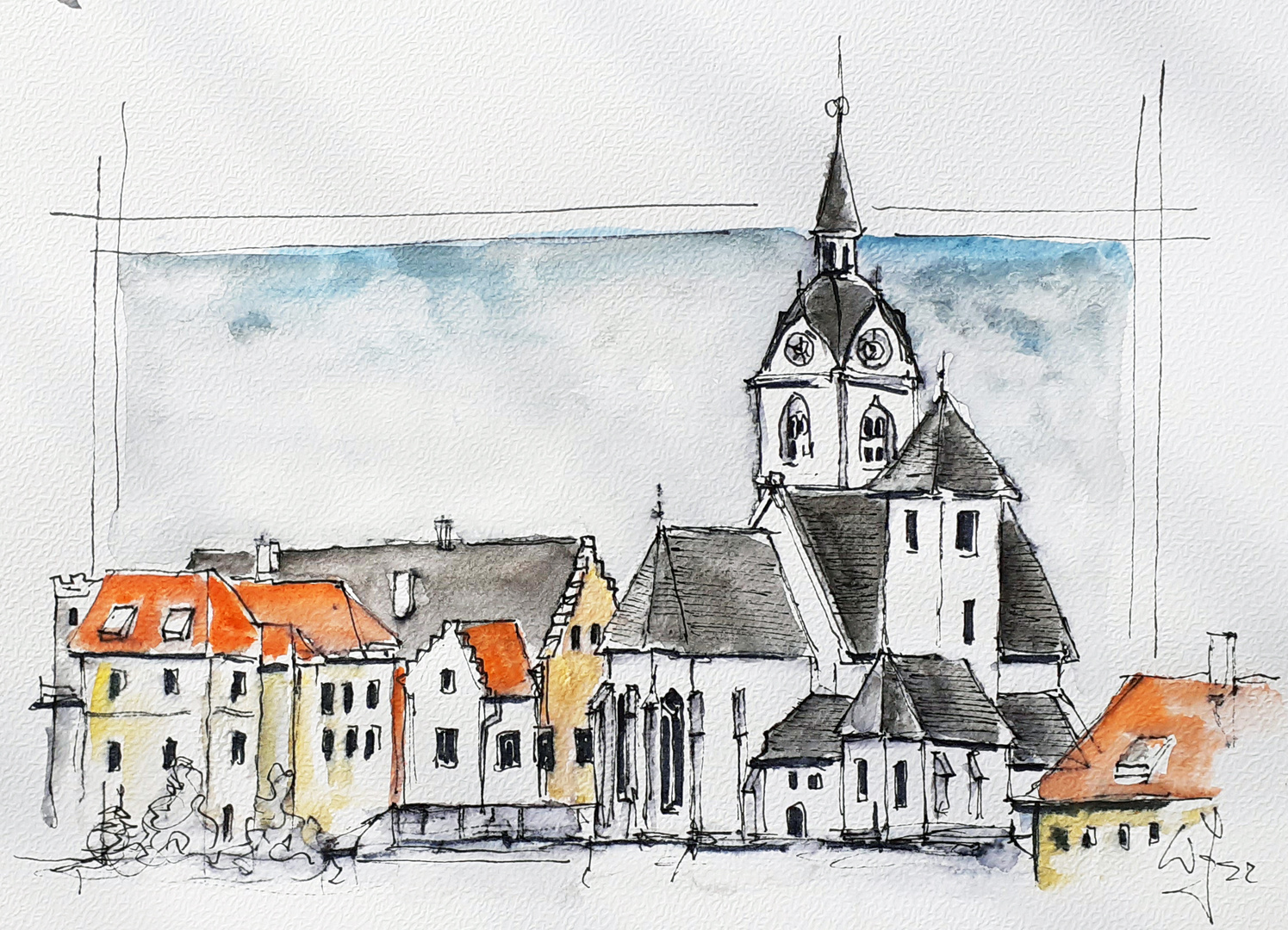 Fineliner-Aquarell_Kirche  Althofen V_ARTIST300_A4