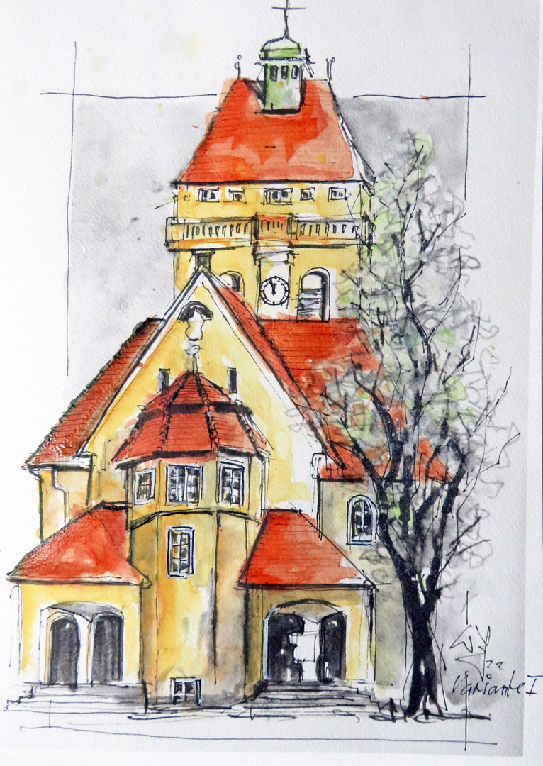 Fineliner-Aquarell_Kirche FF Variante 2.0_ARTIST Skizzenblock160_A4