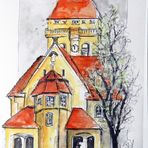 Fineliner-Aquarell_Kirche FF Variante 2.0_ARTIST Skizzenblock160_A4