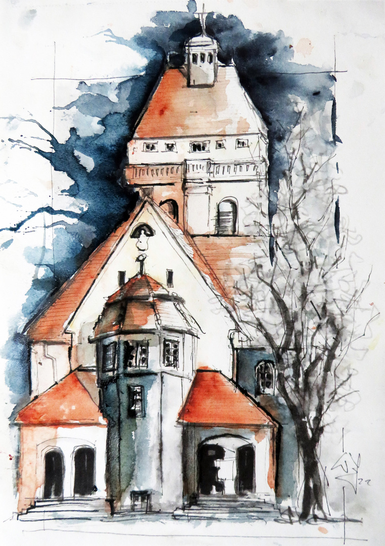 Fineliner-Aquarell_Kirche FF Variante3.0_ARTIST Skizzenblock160_A4