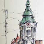 Fineliner-Aquarell_Stadtpfarrkirche-Herrengasse_DECO Twin Skizzenblock200_A4