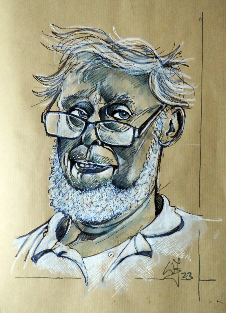 Fineliner-Buntstift-Aquarell_der Professor_KRAFT90_30x42