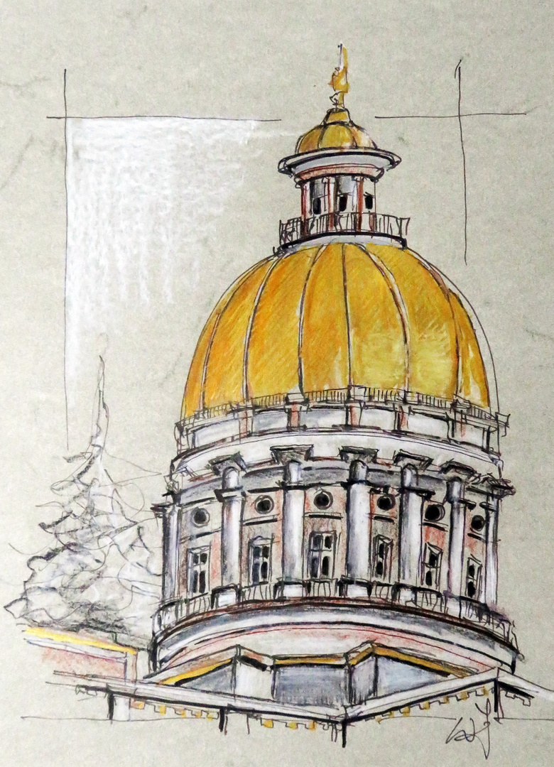 Fineliner-Buntstift_Georgia State Capitol in Atlanta_FOLIA Elefantenhaut110-1_A4