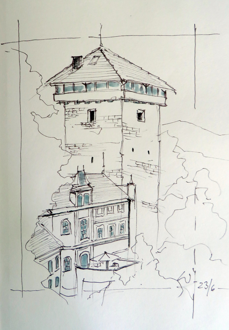 Fineliner_Zeichnung Annenturm_Skizzenbuch_A4