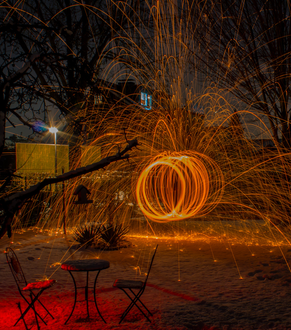 Fire wheel in the garden