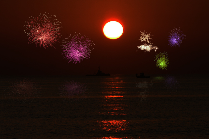 Fireworks at sunset